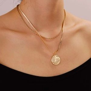 Gold Layered Rope and Coin Necklace